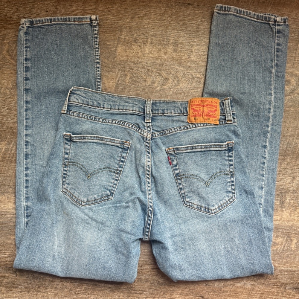 Levis 511 Slim Fit‎ Jeans Mens 31x30 Light Wash Blue Denim Stretch Pants Grunge